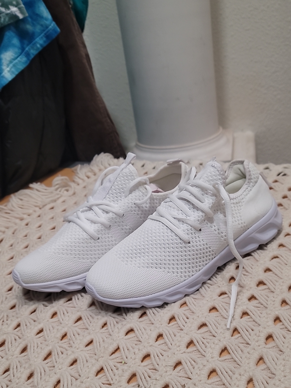 Women’s White Knit Athletic Sneakers